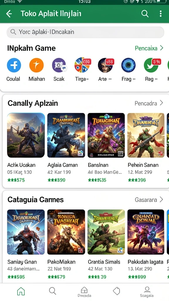 Screenshot menunjukkan variasi permainan yang tersedia dalam aplikasi.